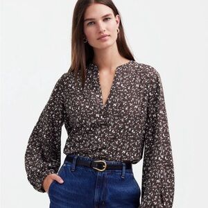 Madewell Brown and White Floral Blouse